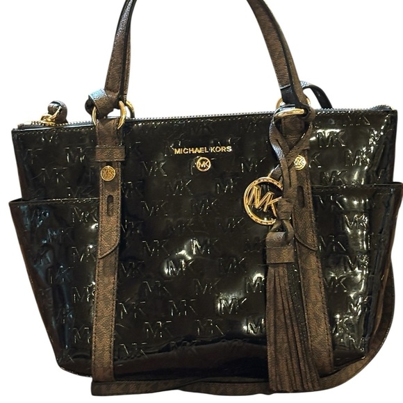 Michael Kors Black Patent Monogram Two-Way Bag - Picture 1 of 13
